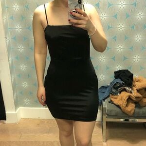 NWT black satin open back dress